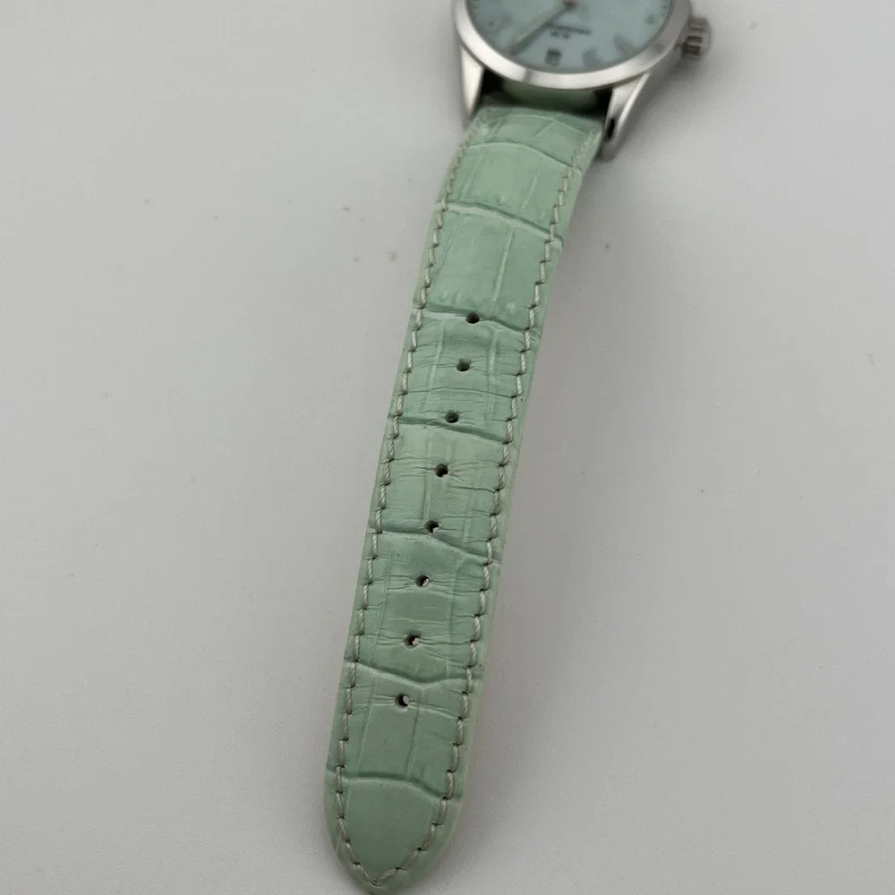 Pastorelli Watch Women 34mm Case MOP Dial Blue Leather Band Swiss- New Battery